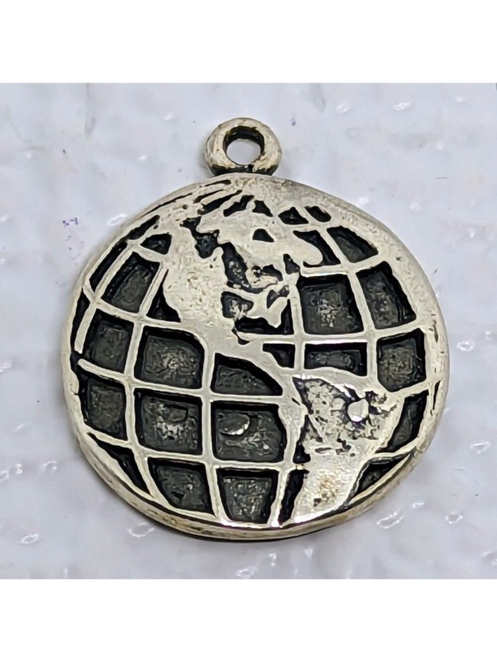 Sterling Silver 925 Globe Charm Pendant Earth Design 1.7g World Map 2 cm